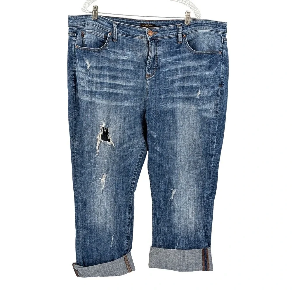 Dear John Distressed Bootcut Jeans Medium Wash Stretch Denim Plus Size 22W